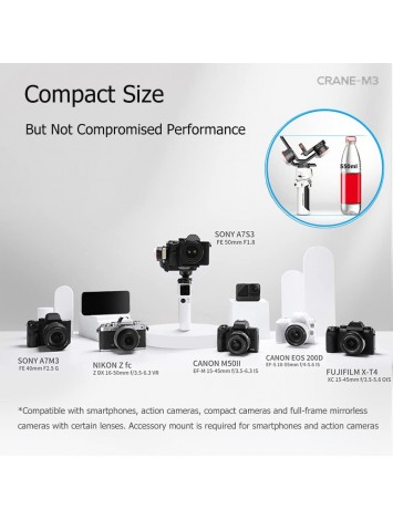 Zhiyun Crane M3 Combo Handheld 3-Axis Stabilizer, Gimbal Stabilizer For Mirrorless Camera, Gopro, Smartphone With Bag