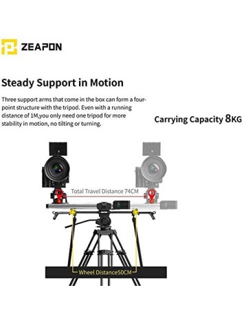 Fiil Zeapon Micro 2 Portable Camera Rail Slider Travel Distance 54cm/21in Max.Payload 8kg/18lb Consistency Speed Bundle with Low Profile Mount Easy Lock 2 with Ball Head Carry Bag included 